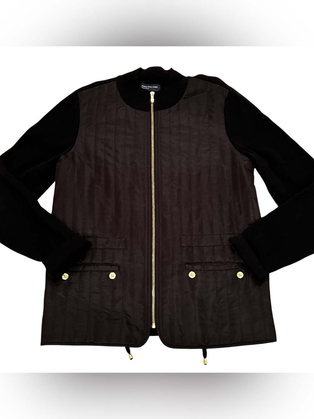Jones New York Signature Women's Black Quilted Full Zip Cardigan w/ Pockets Sz L